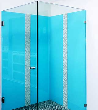 ATMOS™ - Blue Coloured Glass Splashbacks - Frameless Shower Screen - Bathroom / Ensuite - Anglesea - Supplied & Installed by - geelongsplashbacks.com.au